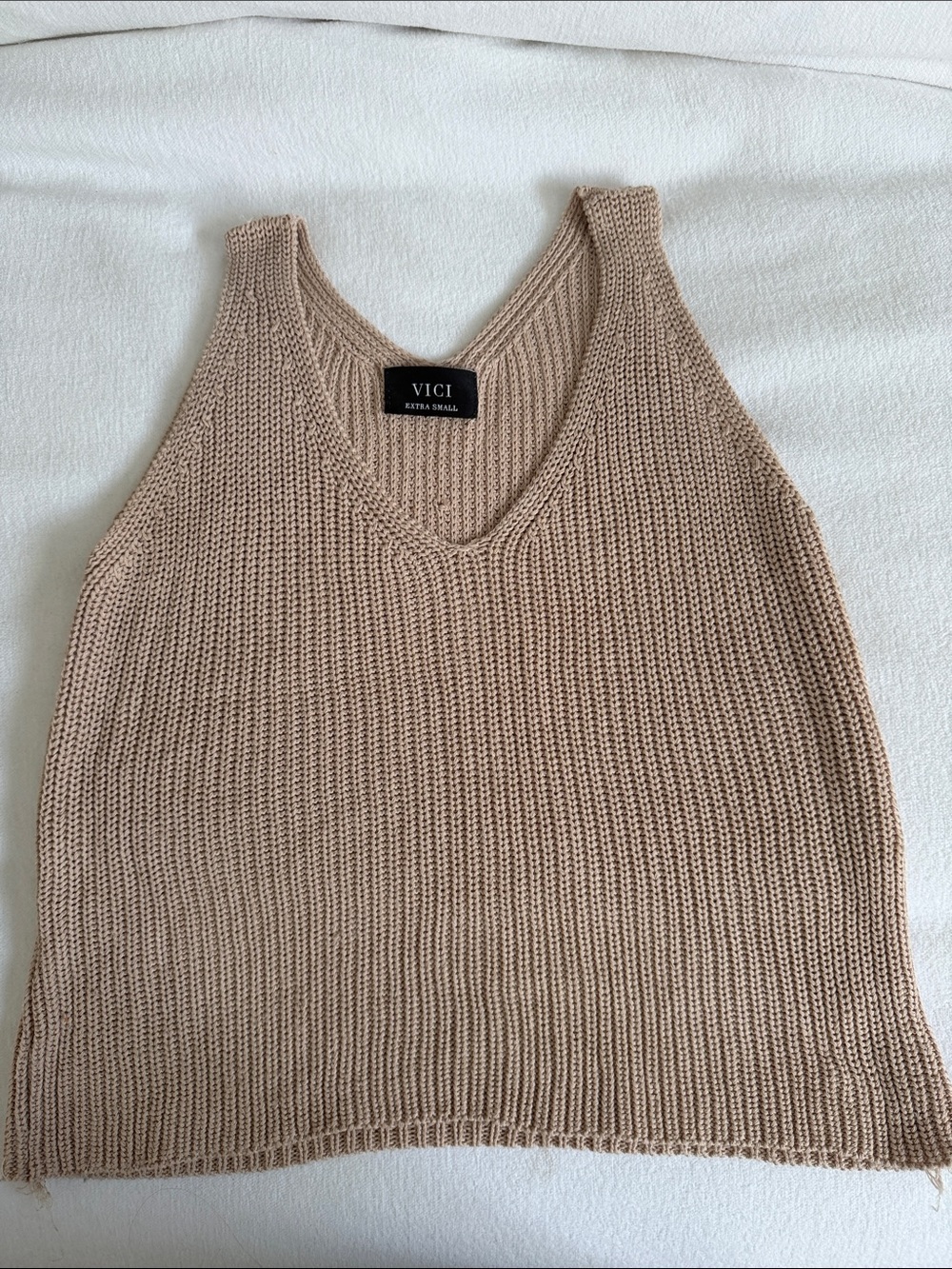 VICI Knit V-Neck Sleeveless Sweater - Beige XS